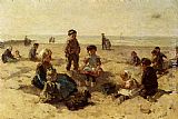 Children Playing On The Beach by Johannes Evert Akkeringa